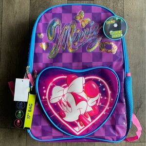 Disney Minnie Mouse 17” Backpack with Flashing Lights – Purple & Pink